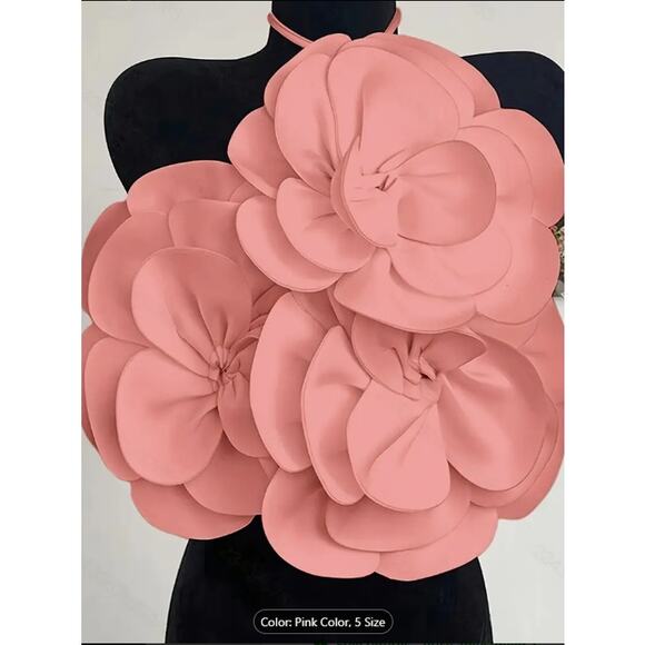 Pink Oversized 3D Flower Halter Crop Top –  Backless Party & Festival Blouse - Picture 3 of 5